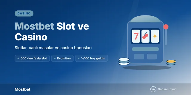 Mostbet slot oyunları ve casino rehberi kapağı: slot makinesi makaraları ve casino fişleri